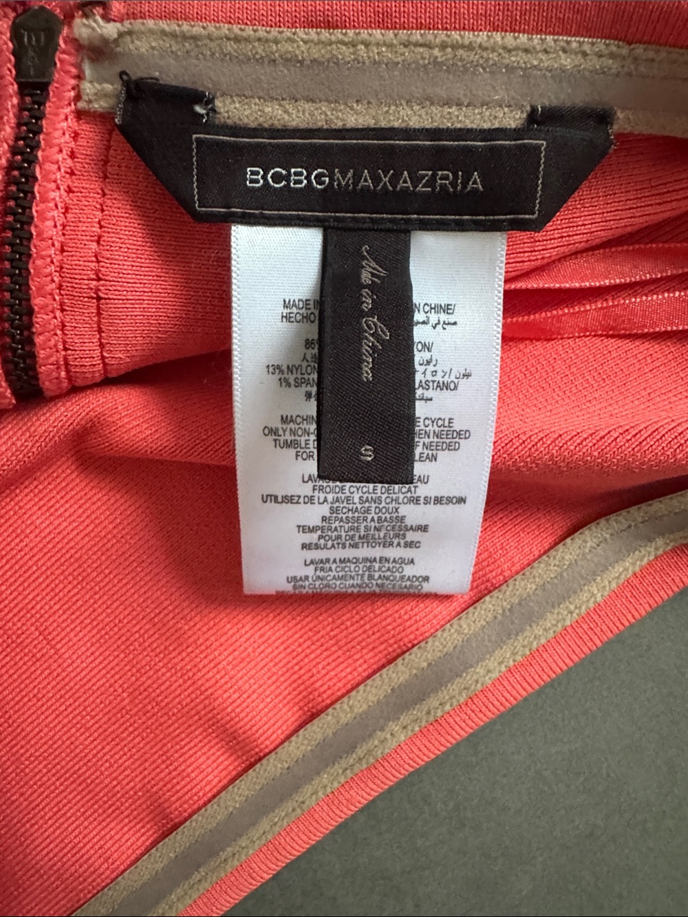 BCBG MAXAZRIA Strapless Two-Tone Coral Bodycon Dress size Small - Picture 5 of 5